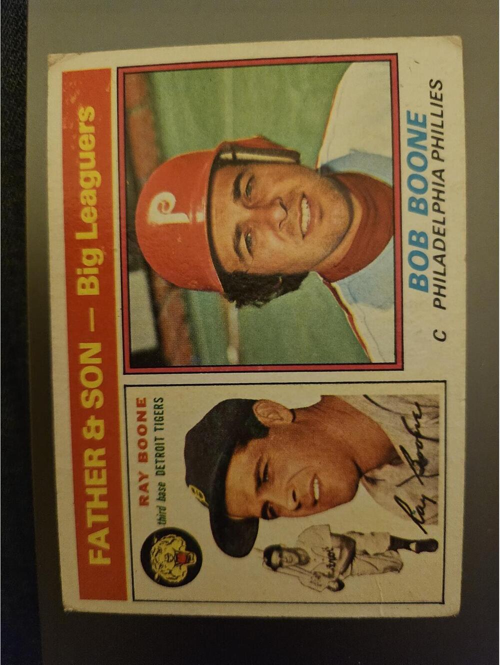 1976 Topps Baseball # 67 Father & Son Big Leaguers Ray Boone & Bob Boone -as is